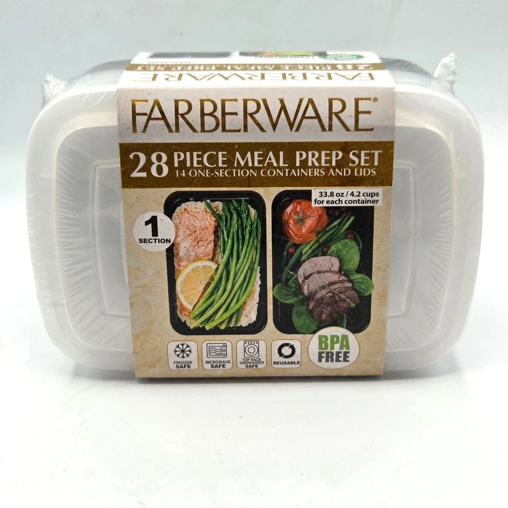 Farberware Meal Prep Storage Set 14 One Compartment Containers with Lids 28 Pc